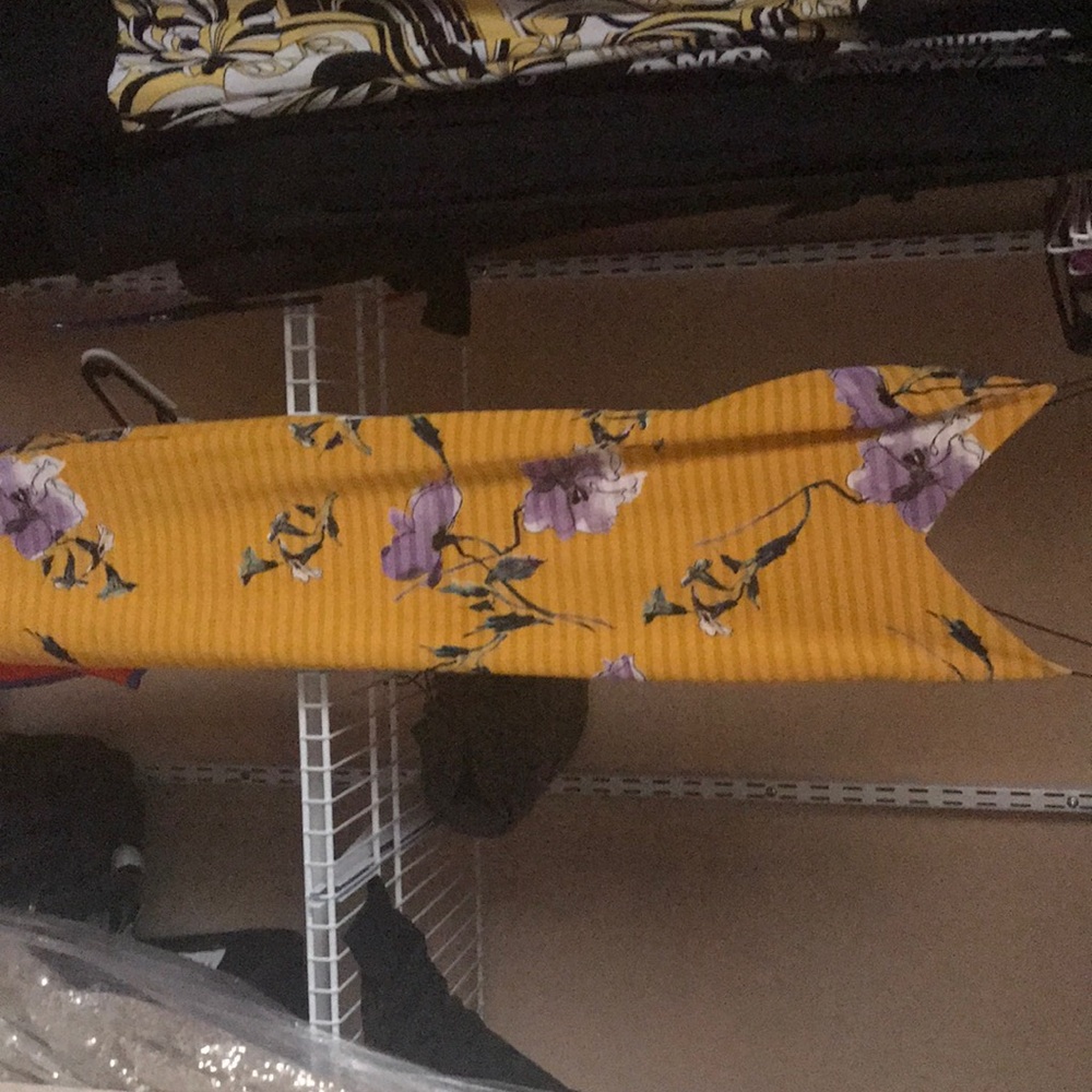 Yellow fitted midi dress with purple flowers